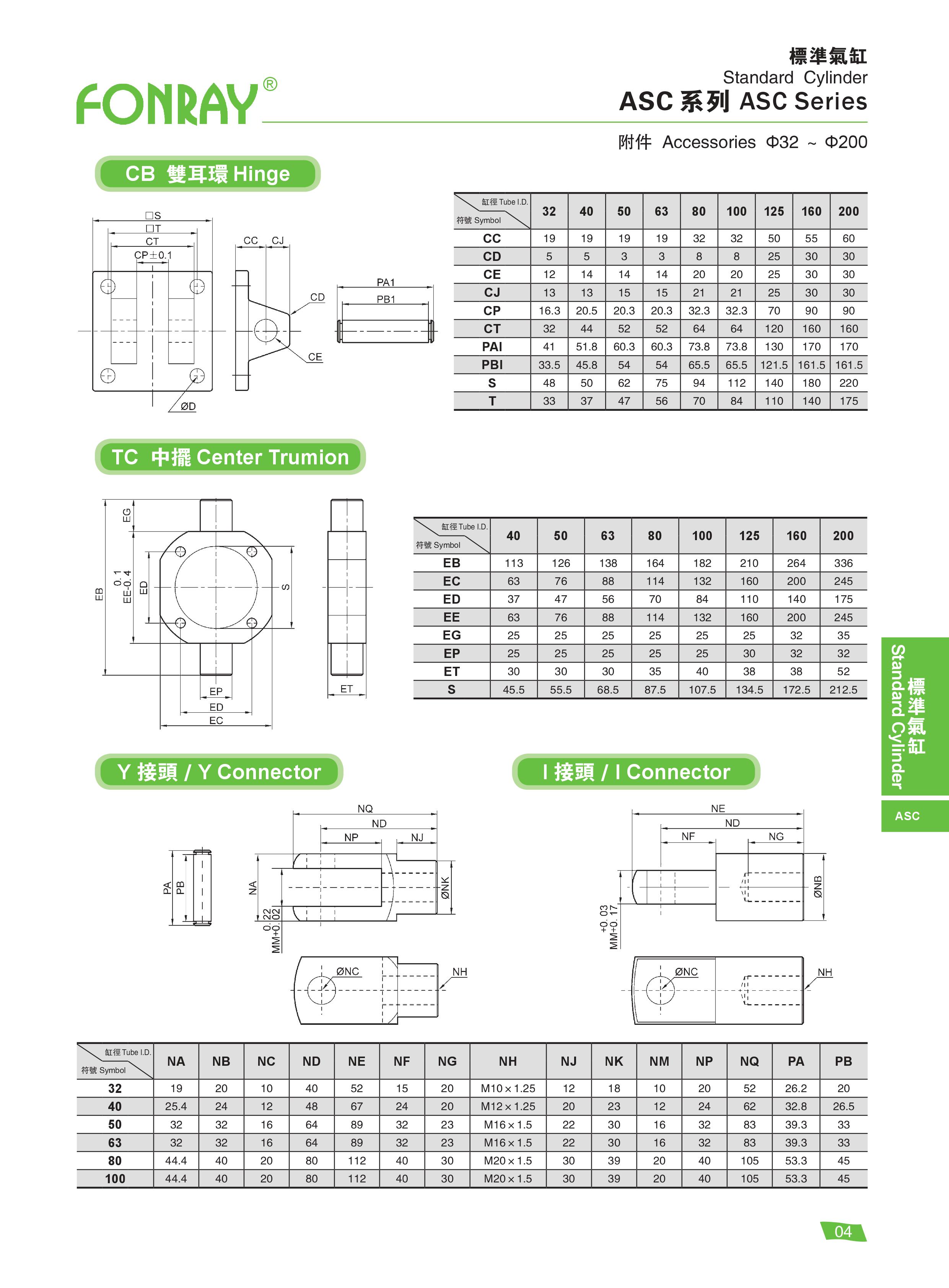 Standard Cylinders - ASC Standard Cylinders Accessories (Y、I、PHSA、FDJT)